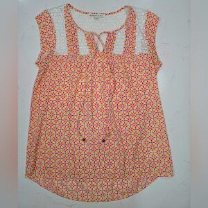 Daniel‎ Rainn Cap Sleeve Geometric BoHo Embroidered Blouse Winter HolidaySize XS
